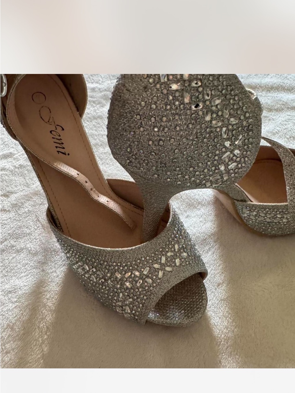 Sparkling Silver Open-Toe Heels by